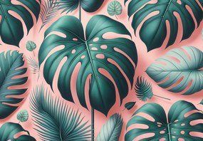 Fototapeta - Monstera na różowym tle (196x136 cm)