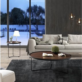 Okrągły stolik kawowy z orzecha włoskiego i czarnej stali 2006 ANGEL CERDA