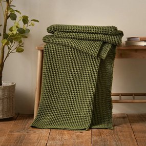 Zielony bawełniany koc 150x200 cm Jaipur Chunky Waffle – Pineapple Elephant