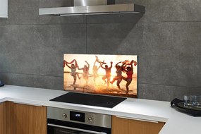 Szkło do Kuchni na Ścianę Ludzie nad Brzegiem Morza o Zachodzie