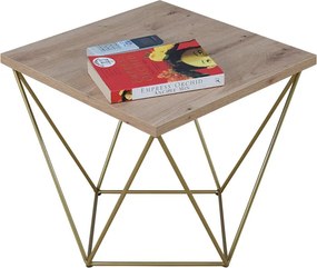 Kwadratowy stolik kawowy dąb artisan + złoty N1-H82
