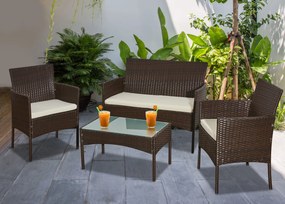 Zestaw mebli z technorattanu (2 x fotel, sofa + stolik) COMODO brązowy