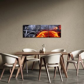 Obraz płonącego samochodu (z zegarem) (90x30 cm)
