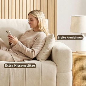 HOMCOM Sofa 3-osobowa z podłogowymi podłokietnikami, tapicerowana sofa do salonu, nogi drewniane, kremowo-biała | Aosom PL