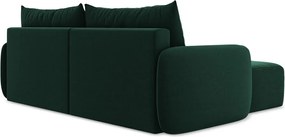 Ciemnozielony aksamitny rozkładany/ze schowkiem narożnik (lewostronny/z szezlongiem) Kalena – Makamii