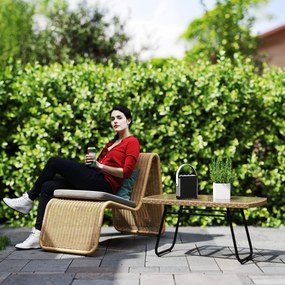 Outsunny Stolik Ogrodowy z Polirattanu, 90 x 50 x 45 cm, UV-Odporny z Blatem ze Szkła Naturalny