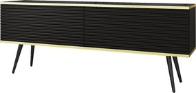 Szafka RTV z czarnymi listwami, czarne nóżki, 135 x 30 x 52 cm, Push to Open