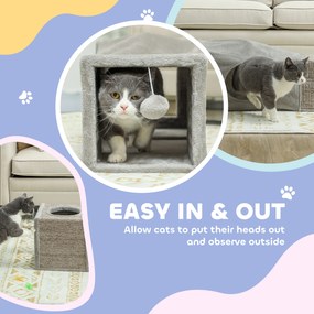 Tunel PawHut dla Kotów, 2 Kocie Jaskinie, Miejsca do Drapania i Zabawka w kształcie Kuli, 98 cm x 30 cm x 30 cm, Brązowy + Szary