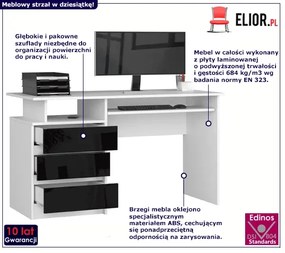 Biurko nowoczesne biały + czarny połysk - Flarin 3X