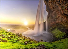 Obraz na szkle - Seljalandsfoss od tyłu jaskini (70x50 cm)