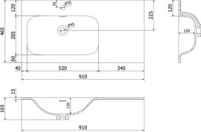 Mexen Rivel szafka łazienkowa 90 cm z umywalką Vela lewą, 2S, 1D, ryflowana, biała mat - 91A23-09047-3-BBFFF01-W23L01