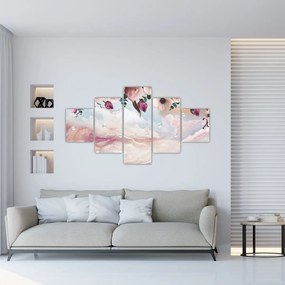 Obraz różowych kwiatów z różowym marmurem (125x70 cm)