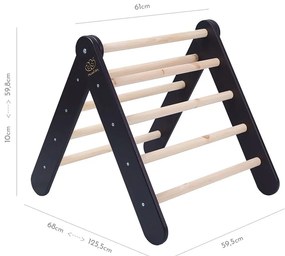 Czarna drabinka pikler z litego drewna sosnowego 60x60x60 cm Montessori – Meowbaby