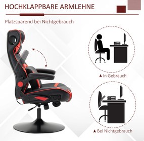 Fotel gamingowy Vinsetto, fotel gamingowy, zintegrowane głośniki, rozkładane oparcie, czarny+czerwony, 69 x 73 x 118cm
