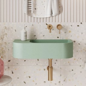 Umywalka betonowa wisząca / nablatowa półokrągła z półką bez otworu na baterię 65 x 30 cm LARMO | różne kolory : Kolor - Miętowy, Typ montażu - podwieszana