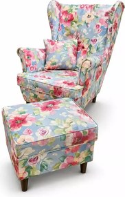 Wypoczynkowy fotel uszak z podnóżkiem Flower 2 w stylu scandi