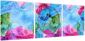 Obraz - Kolorowe fale (z zegarem) (90x30 cm)