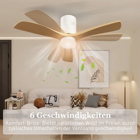 HOMCOM Sufitowy wentylator z oświetleniem LED, 6 prędkości, pilot, jasnobrązowy