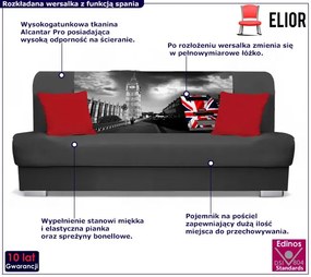 Szara wersalka rozkładana z motywem Londynu - Piovia 6X