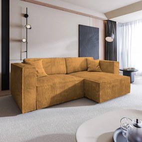 Masseno Narożnik NERIO z funkcją spania i pojemnikiem na pościel Narozniki L, Rozkładana sofa - Żółty, POSO 01