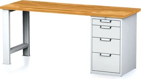 Stół warsztatowy MECHANIC, 2000x685x880 mm, nogi regulowane, 1x szufladowy kontener, 4 szuflady, szary