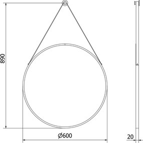 Mexen String lustro łazienkowe okragłe 60 cm, rama czarna - 9854-060-060-000-70