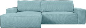 Kanapa narożna rozkładana z turkusowego sztruksu AMELIA PASCAL MORABITO - Narożnik lewostronny