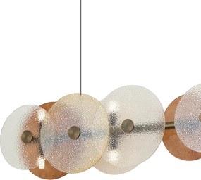 Lampa wisząca Art Deco brązowa z bursztynowym szkłem, liniowa, 8-punktowa - Text