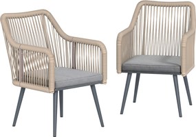 Outsunny Zestaw 2 krzeseł ogrodowych wodoodporny krzesła z podłokietnikami poduszkami rama metalowa nośność do 120 kg Jasnoszary | Aosom PL