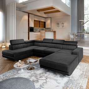 Masseno Narożnik SIENA z funkcją spania i pojemnikiem na pościel Narozniki U, Rozkładana sofa - Czarny, MONOLITH 95
