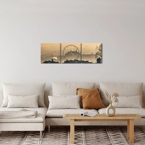Obraz - Miasto pod mgłą (z zegarem) (90x30 cm)