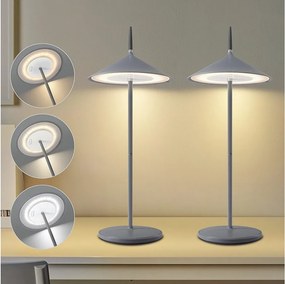 NETTLIFE Bezprzewodowa lampa stołowa Lampka nocna Zestaw baterii 2 lamp stołowych LED 1800mhA Akumulator Dotykowy Ściemnialny Nowoczesny Szary IP44 USB