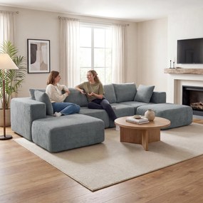 HOMCOM Modułowa narożna sofa, sofa w kształcie U z szerokimi i głębokimi siedziskami, 2 pufy, ciemnoszara | Aosom PL