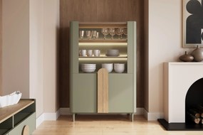 Witryna Amilio do salonu 100 cm na nóżkach - eukaliptus / dąb baltic dune / uchwyty dąb naturalny