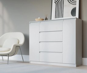 Komoda: Biała Matowa, 140 x 39 x 101 cm, 2 drzwi, 4 szuflady