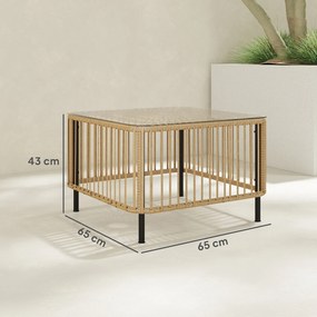 Outsunny Stół ogrodowy Polyrattan, 65 x 65 x 43 cm, odporny na warunki atmosferyczne kwadratowy z blatem ze szkła kolor naturalny