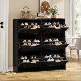 Nowoczesna szafka na buty 6-komorowa z drzwiami uchylnymi - 118 x 25 x 115 cm - do przedpokoju i korytarza - MDF - czarna