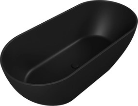 Wanna wolnostojąca owalna czarna matowa z konglomeratu 160 x 75 cm RONA Black matt przelew typu SLIM cienki rant