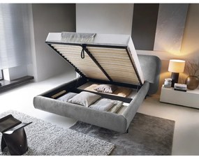 Szare tapicerowane łóżko dwuosobowe ze schowkiem ze stelażem 140x200 cm Pointt – ELTAP