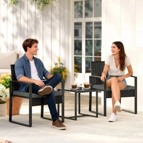 Outsunny Zestaw bistro z rattanu, 3-częściowy zestaw mebli ogrodowych z 2 krzesłami ogrodowymi, stolikiem kawowym, zdejmowanymi poduszkami Ciemnoszary | Aosom PL