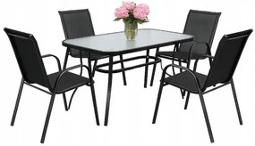 Zestaw mebli ogrodowych stół szklany T25 prostokątny 120x80+ 4 krzesła PATIO do ogrodu na balkon