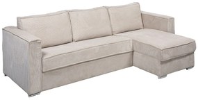Kanapa narożna dwustronna rozkładana typu express z beżowego sztruksu - Miejsce do spania z szerokimi listewkami 140 cm - Materac 14 cm - LORETO