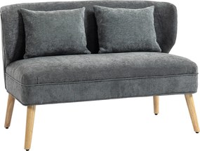 HOMCOM 2-osobowa sofa, mała sofa z chenille, oparcie skrzydłowe, grube siedzisko, nogi z drewna kauczukowego, szara | Aosom PL