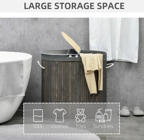 HOMCOM Kosz na bieliznę 100 L z pokrywą, uchwytem, 2 sekcje, wyjmowany worek na pranie, do sypialni, łazienki, wykonany z bambusa, szary