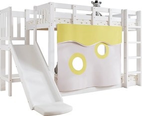 Łóżko piętrowe 90 x 200 cm – z zasłonkami i zjeżdżalnią – białe – materac nie jest wliczony w cenę