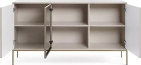 Komoda do salonu Shark 154 cm ryflowana nowoczesna LED szklane drzwi push-to-open metalowy stelaż minimalistyczna