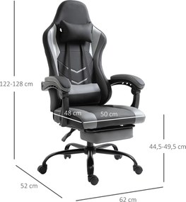 Vinsetto Ergonomiczne krzesło gamingowe z podnóżkiem krzesło biurowe do biurka czarne | Aosom PL
