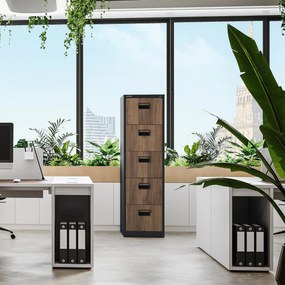 Metalowa szafa kartotekowa SARA V5, 460 x 1630 x 620 mm, Eco Design: antracytowa/ orzech