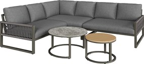 Zestaw mebli ogrodowych dla 6-7 osób, narożna sofa - z ocynkowanej stali, regulowane nogi, 2 stoliki nocne, szary