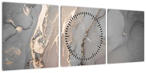 Obraz - Szaro - złoty marmur (z zegarem) (90x30 cm)